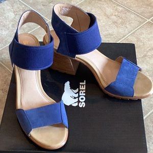 Sorel “Nadia” Blue Shadow Chunky Heel Sandals